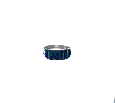 Blue Opal Authentic Sterling Silver Zuni Ring Size 6-1/2 AX127172
